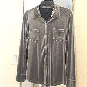 VINTAGE 90's Express Silver Velour Blouse Shirt